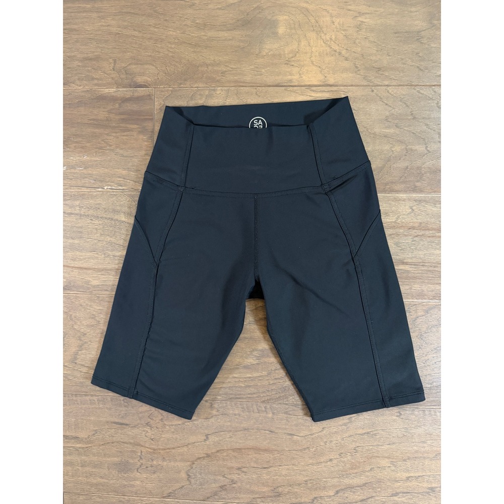 Sage Collective Womens High‎ Rise Biker Shorts Black Side Pockets Size S Small